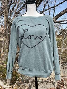 Victoria's Secret Sage Green Love Heart Embroidered Off-the-Shoulder Sweatshirt